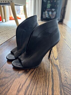Aldo Black Leather Peep-Toe Stiletto Ankle Boots
